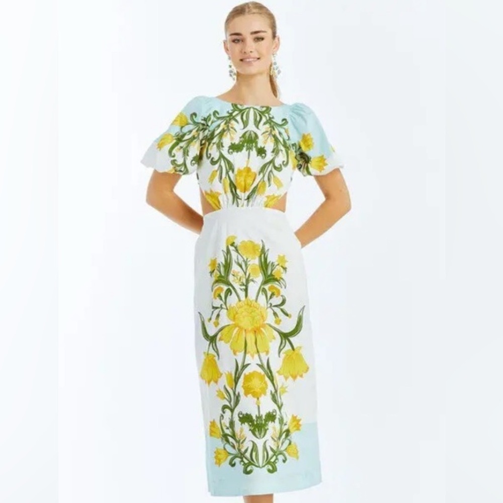 Mestiza New York Eileen Cut Out Midi Dress In Blue/yellow Multi. Sz Various